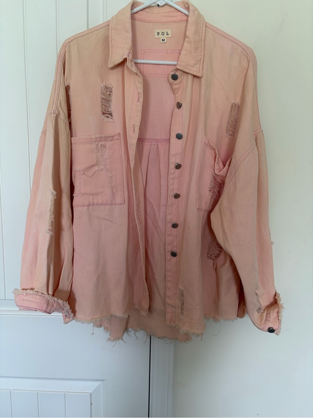 POL Lightweight Distressed Shacket NWOT